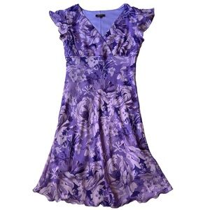 Women's Purple Floral Jessica Flutter Sleeve Dress Size 10 Petite
